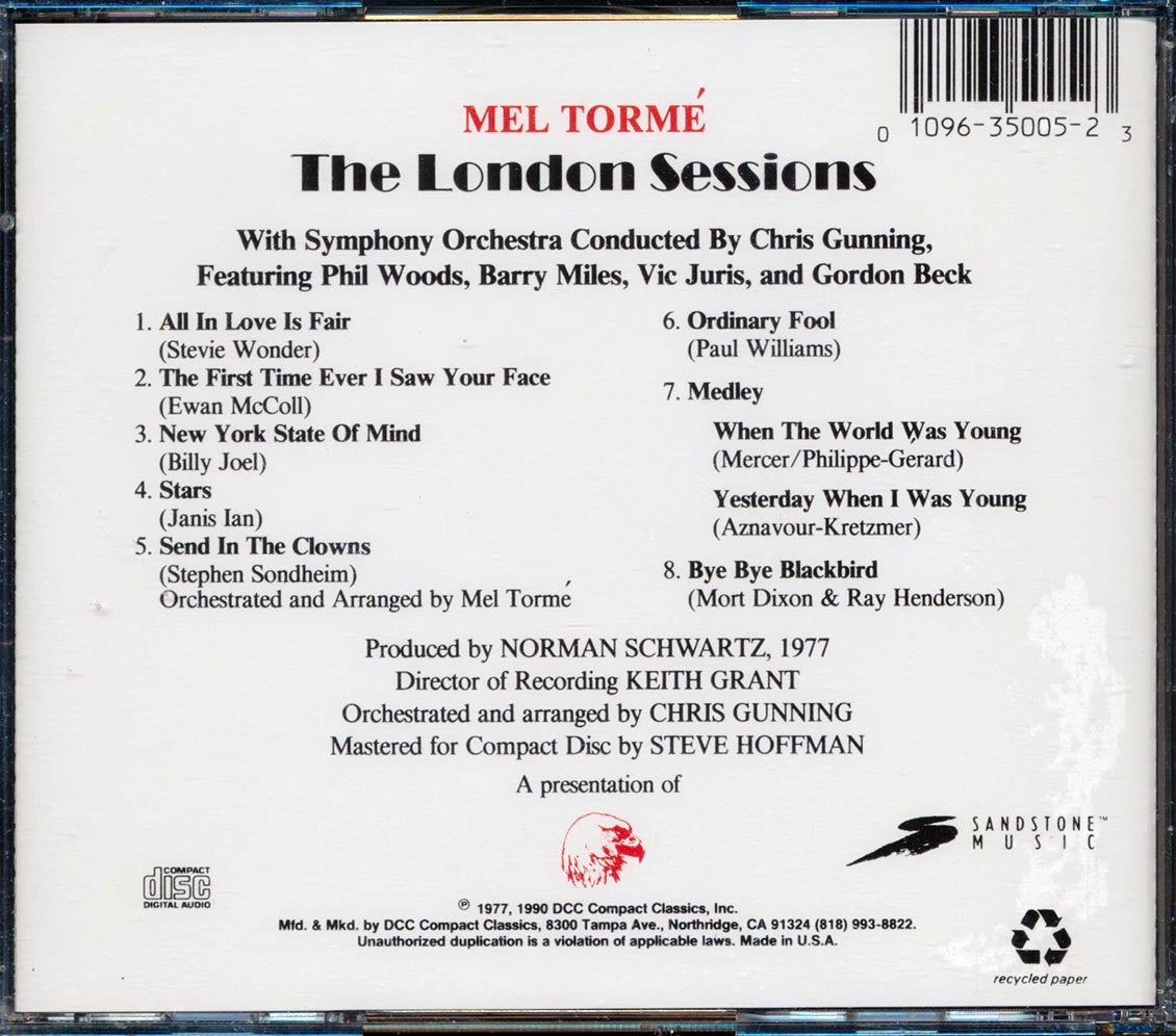 Mel Torme - The London Sessions Music CD