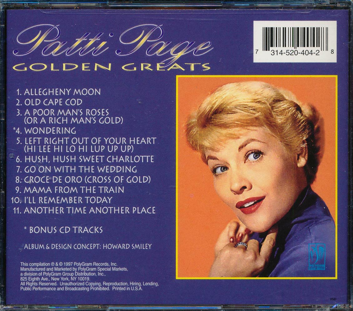 Patti Page Golden Greats Music CD