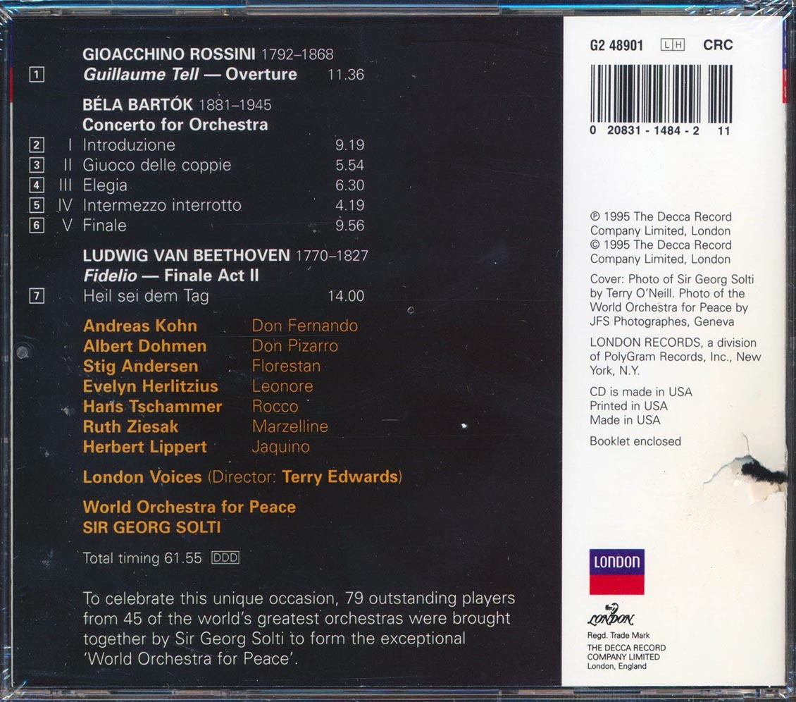 Sir Georg Solti - World Orchestra For Peace: Rossini, Bartok, Beethoven, United Nations 50th Anniversary Concert (marked/ltd stock) Music CD