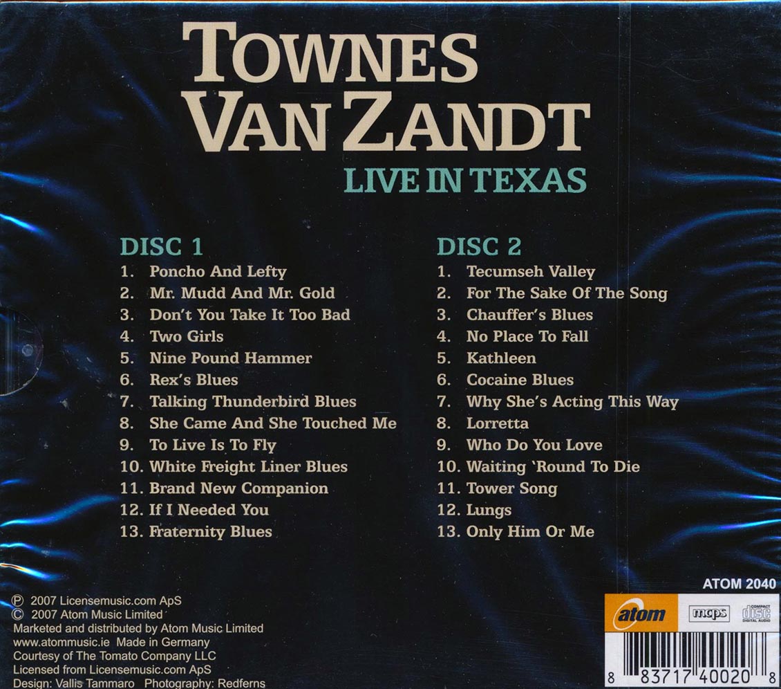 Townes Van Zandt - Live In Texas (26 tracks) (2xCD) Music CD