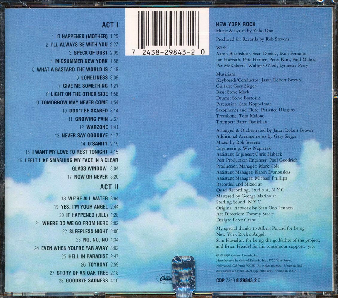 Yoko Ono - New York Rock By Yoko Ono: Original Cast Recording (28 tracks) Music CD