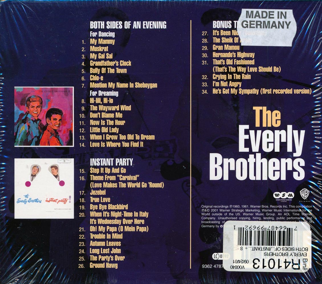 The Everly Brothers - Both Sides Of An Evening + Instant Party (2 albums on 1 CD) (34 tracks) (+8 bonus tracks) Music CD
