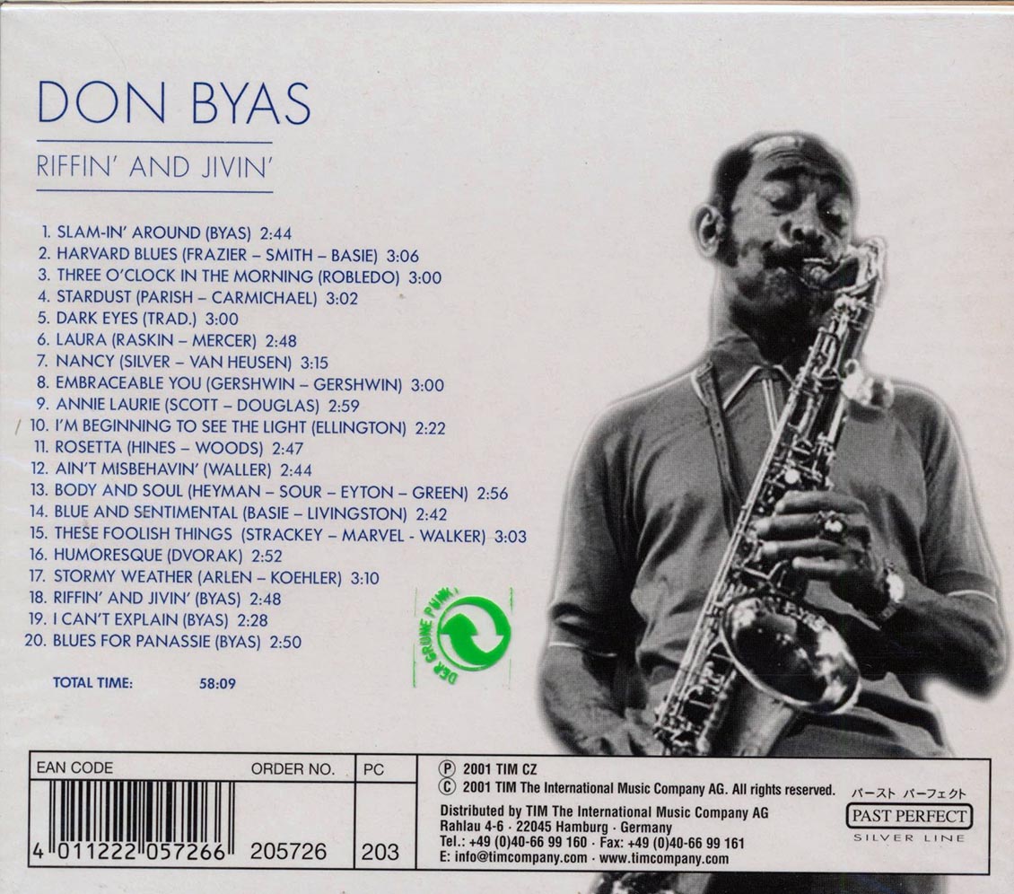 Don Byas - Riffin' And Jivin' (20 tracks) Music CD