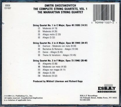 Shostakovitch, Manhattan String Quartet - Complete String Quartets, Vol. 1: Nos. 1, 2, & 3 (incl. large booklet) Music CD