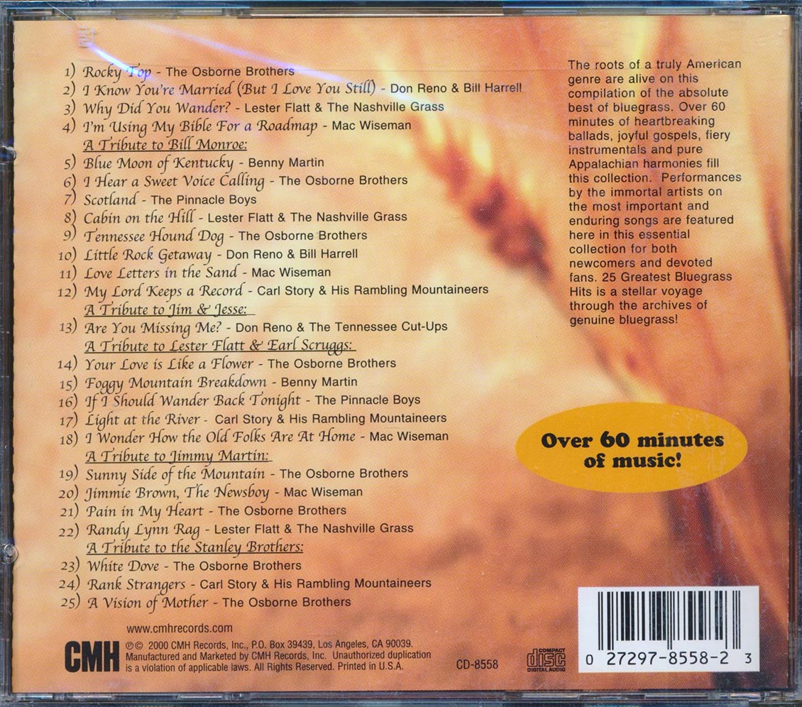 Mac Wiseman, The Osborne Brothers, Lester Flatt & The Nashville Grass, Etc. - 25 Greatest Bluegrass Hits (25 tracks) Music CD