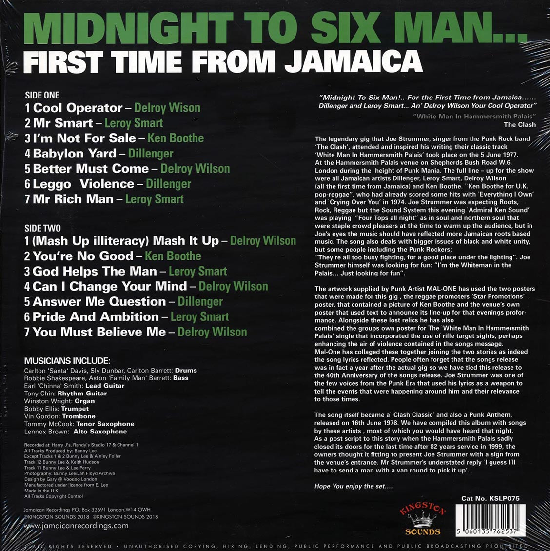 Dillinger, Delroy Wilson, Ken Boothe, Leroy Smart,  Etc. - Midnight To Six Man: First Time From Jamaica (180g) Vinyl Record