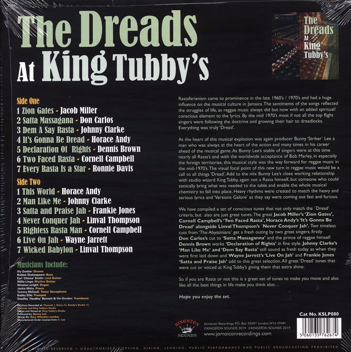 Jacob Miller, Don Carlos, Wayne Jarrett, Linval Thompson, Etc. - The Dreads At King Tubby's (180g) Vinyl Record