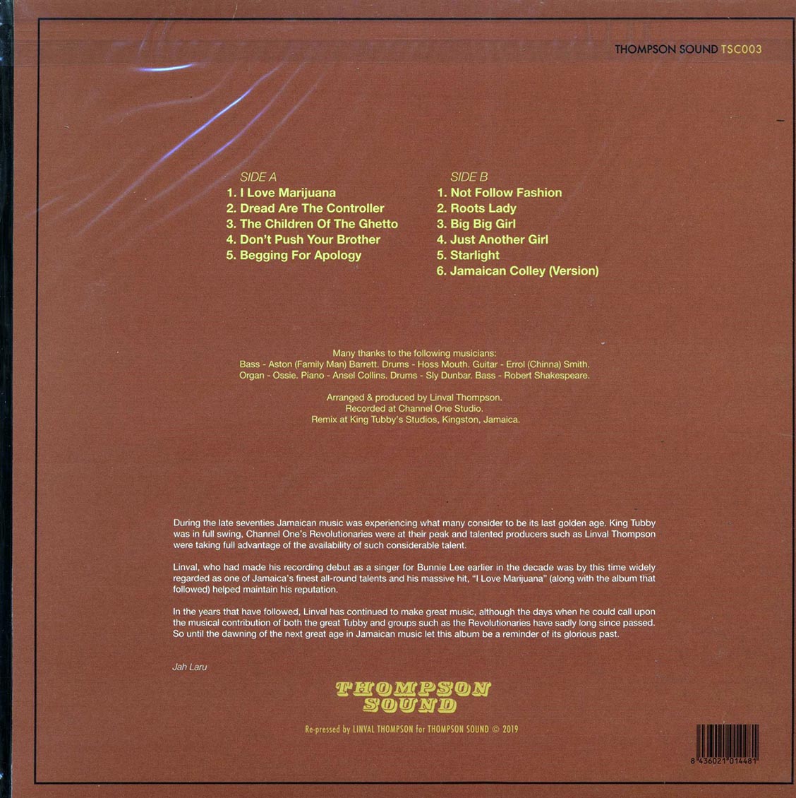 Linval Thompson - I Love Marijuana Vinyl Record
