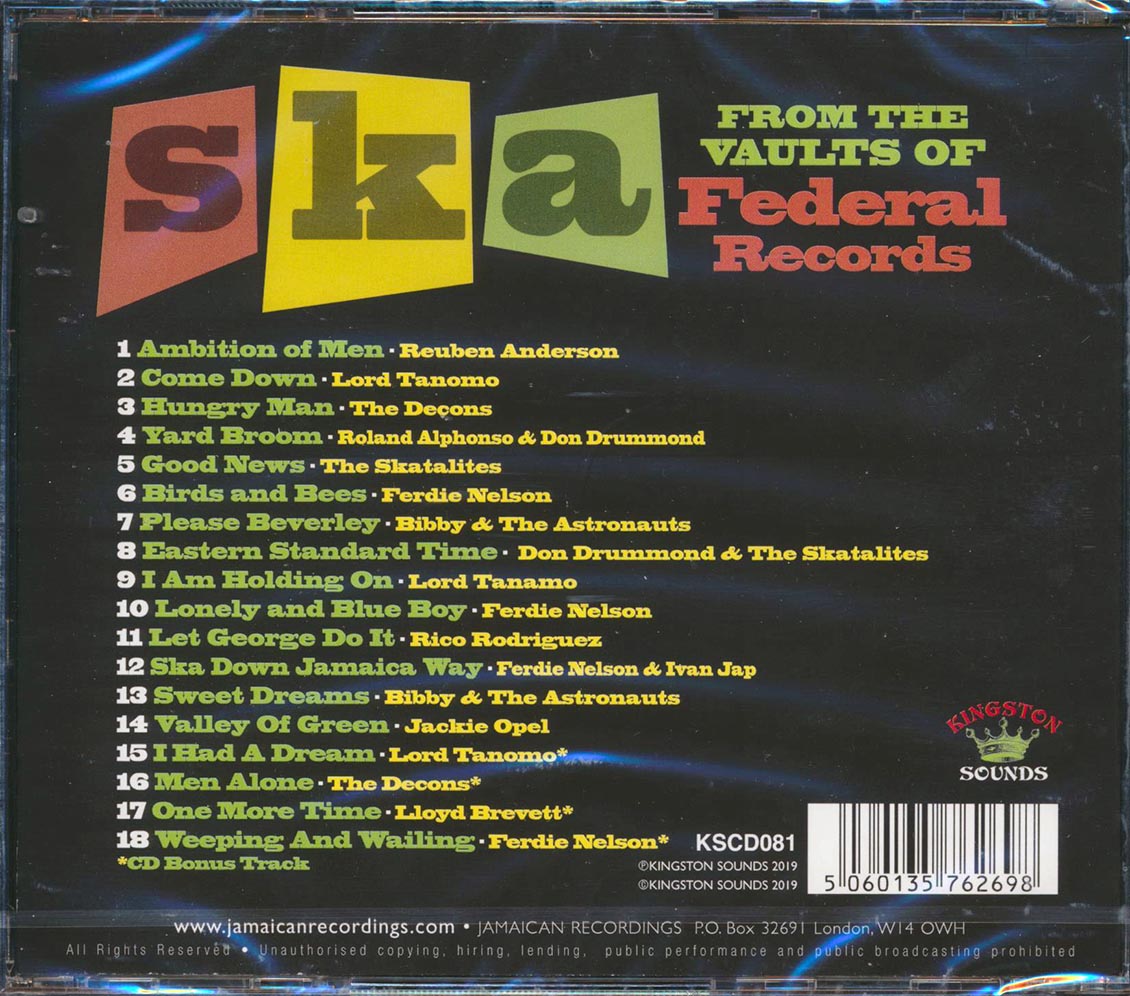 Don Drummond, The Skatalites, Lord Tanamo, Etc. - Ska From The Vaults Of Federal Records Music CD