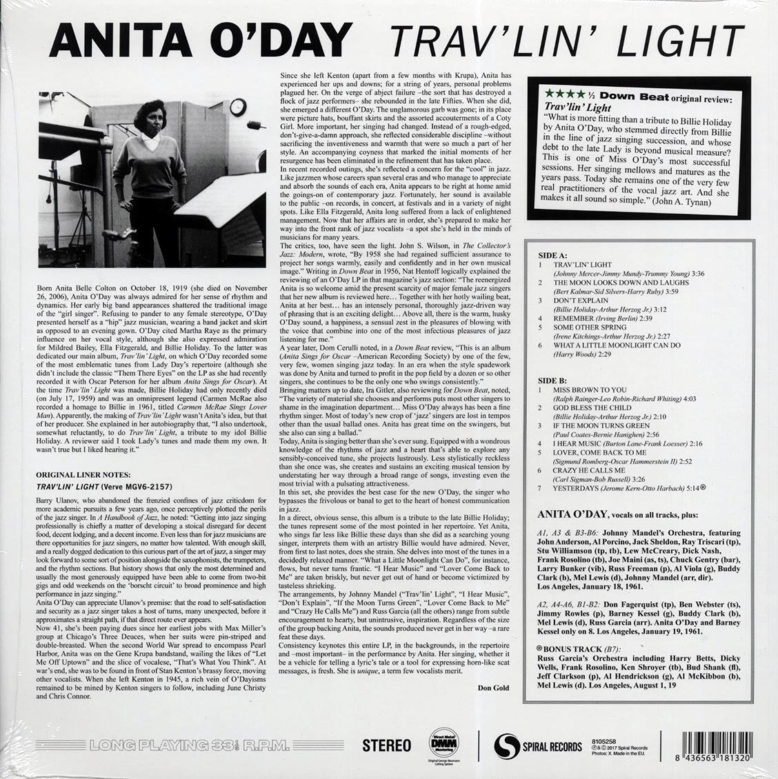 Anita O'Day - Trav'lin' Light (+bonus track) (ltd. ed.) (180g) (remastered) Vinyl Record