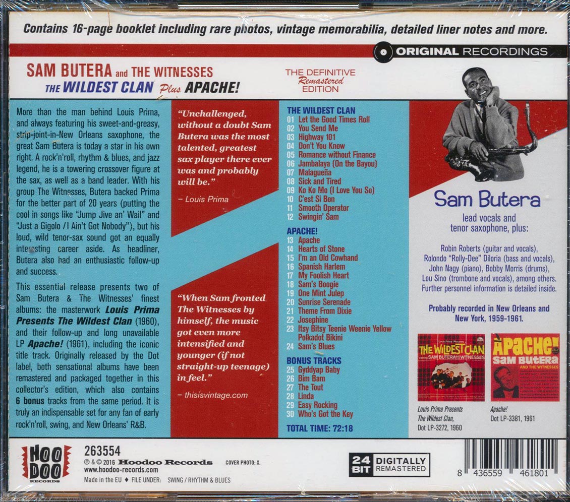 Sam Butera & The Witnesses - The Wildest Clan + Apache! (2 albums on 1 CD) (30 tracks) (+6 bonus tracks) (incl. 16-page booklet) (24-bit mastering) (remaste Music CD