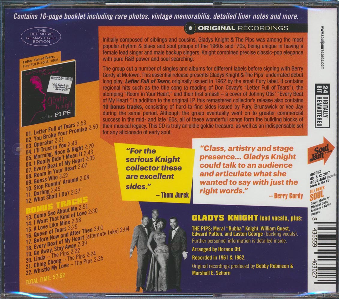 Gladys Knight & The Pips - Letter Full Of Tears (22 tracks) (+10 bonus tracks) (incl. 16-page booklet) (remastered) (24-bit mastering) Music CD