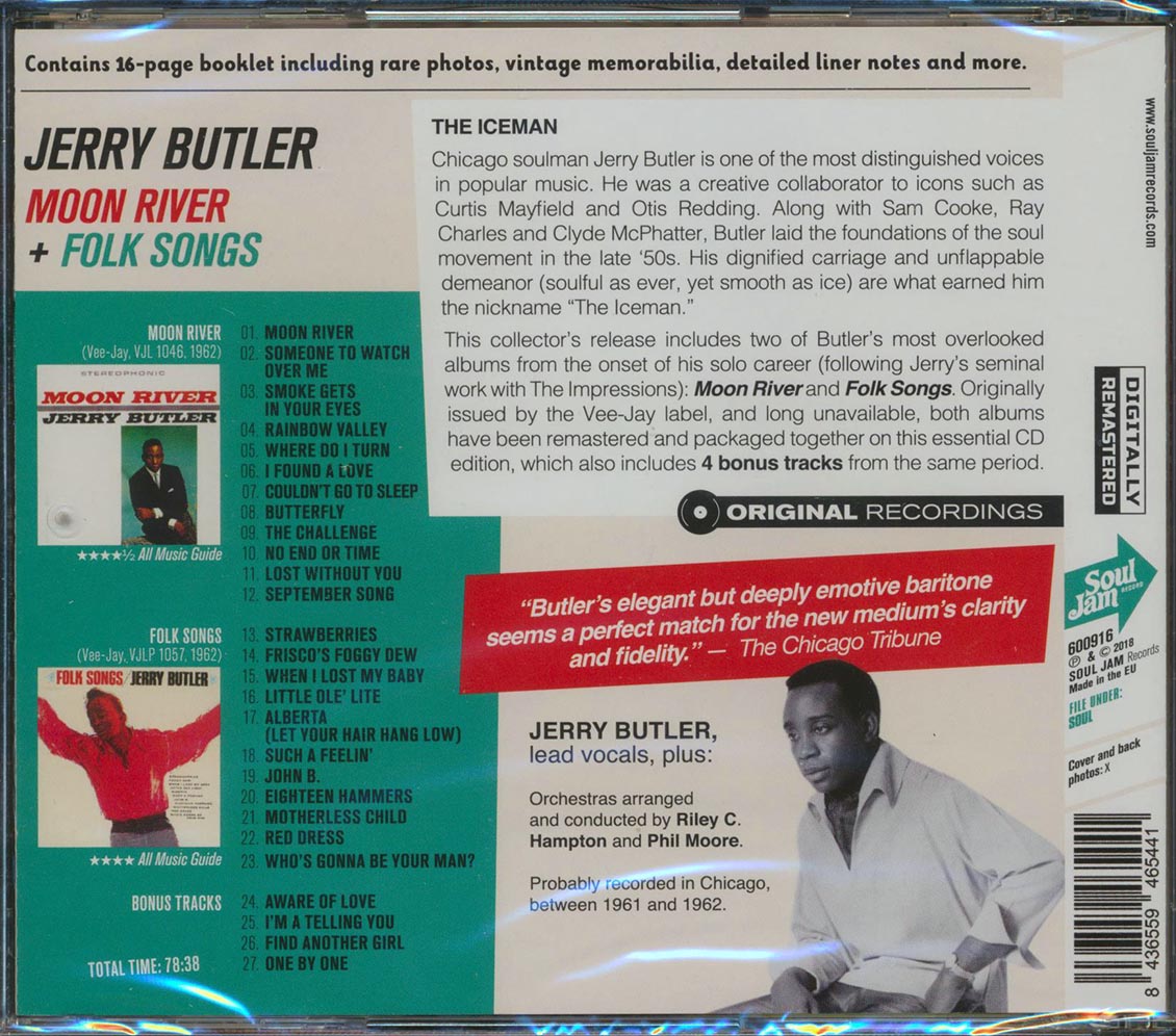 Jerry Butler - Moon River + Folk Songs (2 albums on 1 CD) (27 tracks) (incl. 16-page booklet) (remastered) Music CD