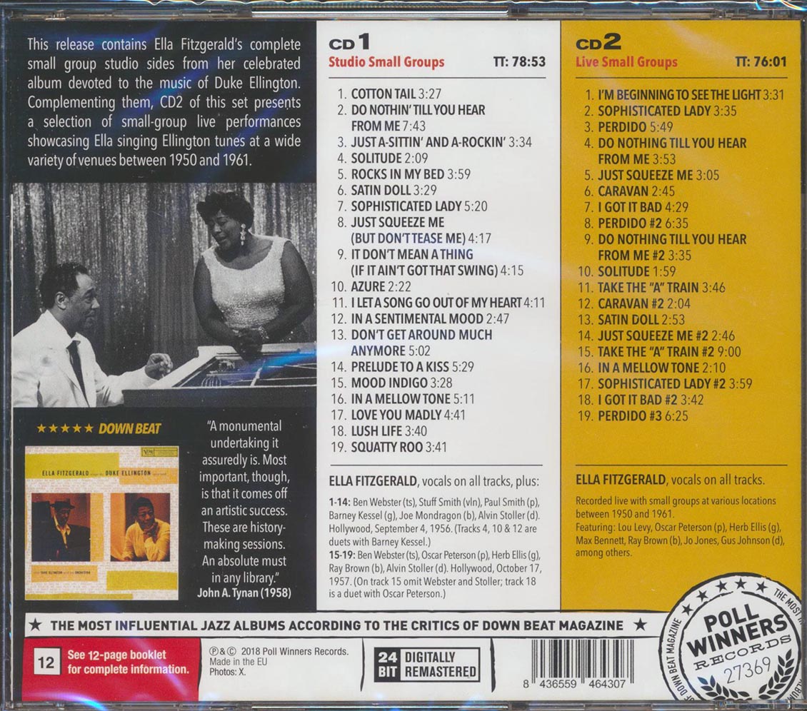 Ella Fitzgerald - Sings Duke Ellingston: The Studio & Live Small Groups (38 tracks) (2xCD) (incl. 12-page booklet) (remastered) (24-bit mastering) Music CD