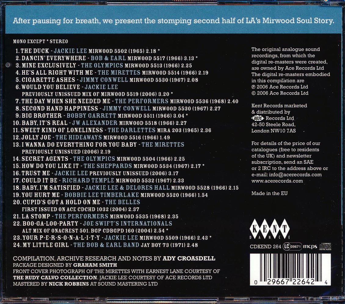 Jackie Lee, The Olympics, The Mirettes, The Hideaways, Etc. - The Mirwood Soul Story Volume 2 (24 tracks) (incl. large booklet) Music CD