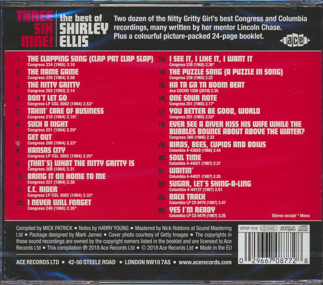 Shirley Ellis - Three Six Nine! The Best Of Shirley Ellis (24 tracks) (incl. large booklet) (remastered) Music CD