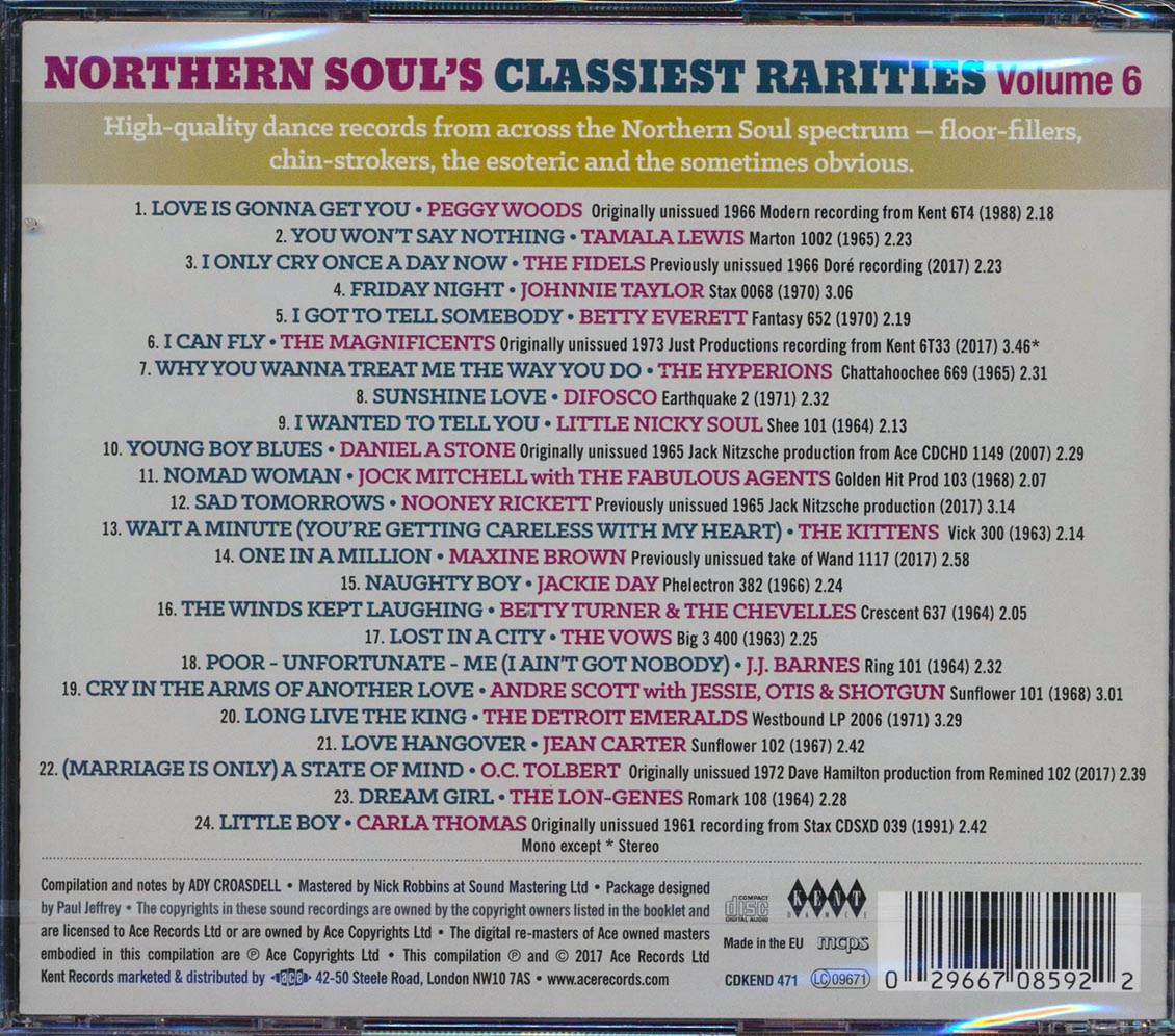 Peggy Woods, Little Nicky Soul, Betty Everett, Etc. - Northern Soul's Classiest Rarities Volume 6 (24 tracks) (incl. large booklet) (remastered) Music CD