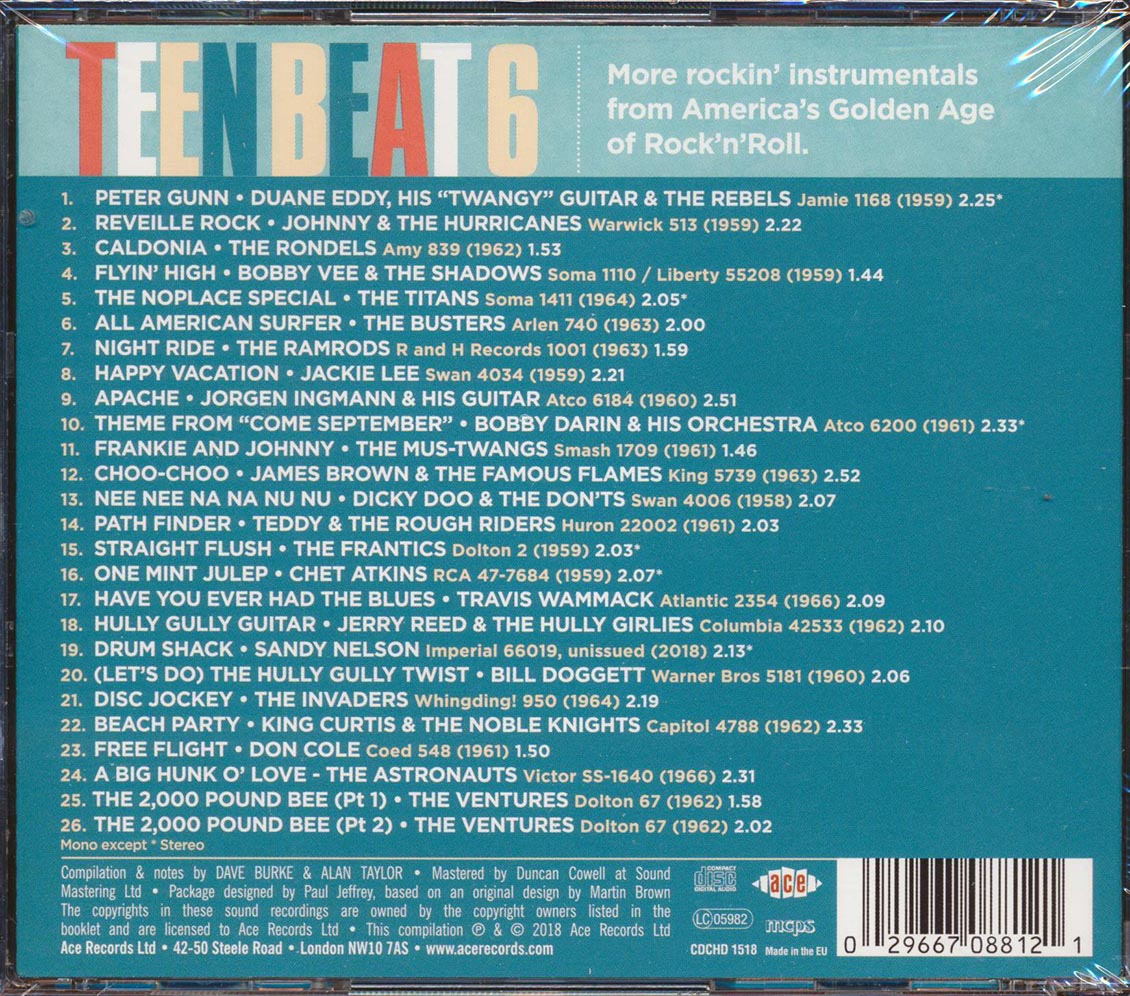 Bobby Vee, The Ventures, The Ramrods, The Astronauts, Etc. - Teen Beat Volume 6: Another 26 Great Rockin' Instrumentals (26 tracks) (incl. large booklet) (remastered) Music CD