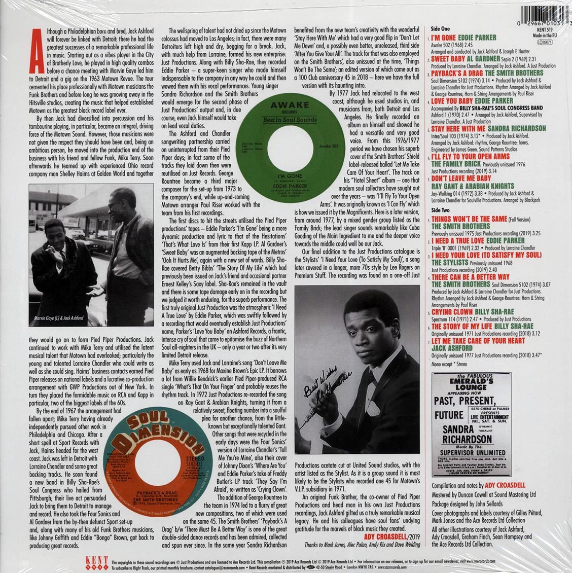 Sandra Richardson, Billy Sha-rae, Eddie Parker, Etc. - Jack Ashdord's Just Productions Vinyl Record