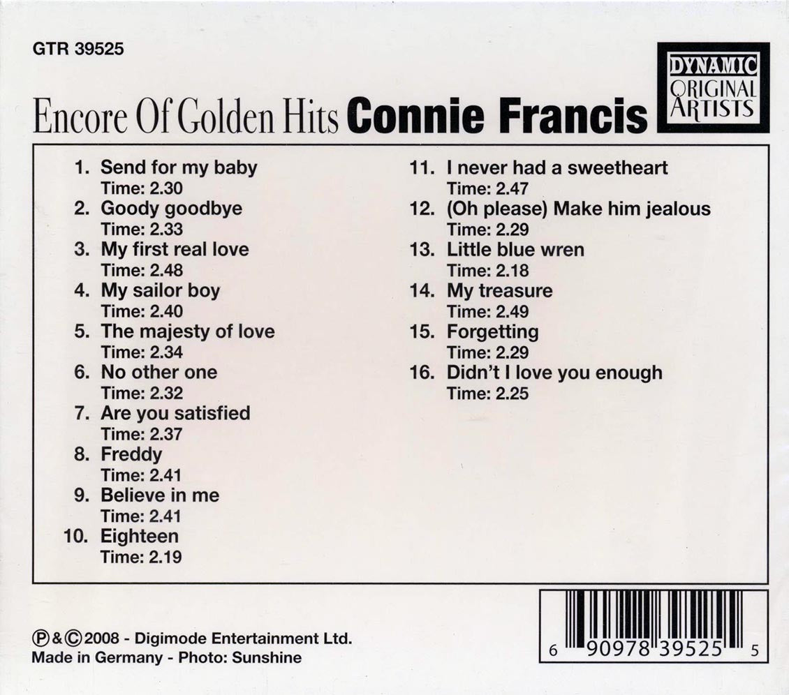 Connie Francis - Encore Of Golden Hits Music CD