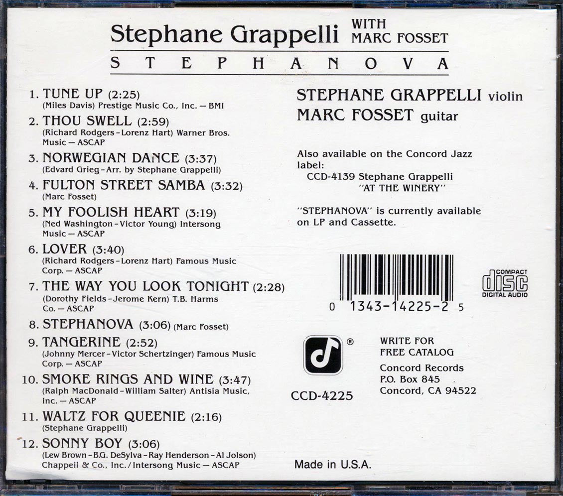Stephane Grappelli Mark Fosset Stephanova remastered Music CD