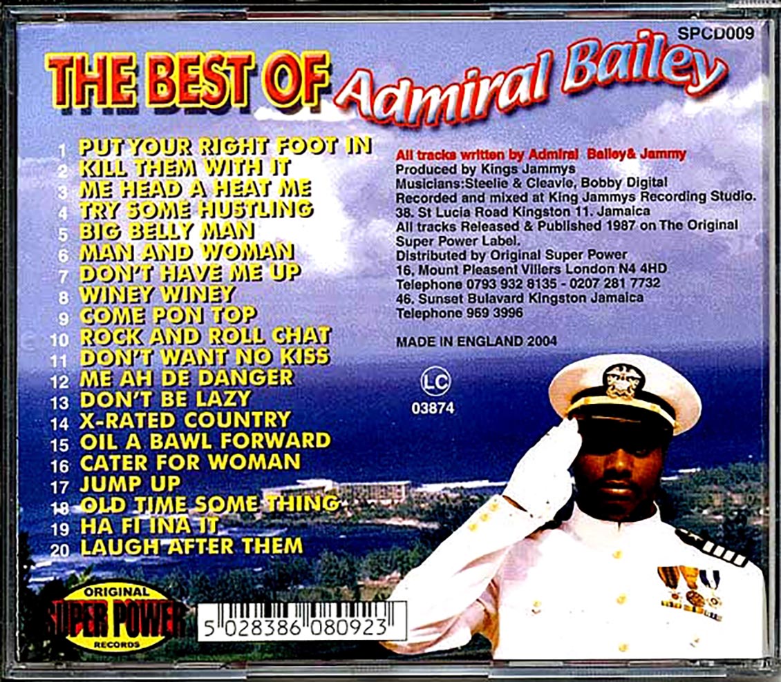 Admiral Bailey - Best Of (20 tracks) Music CD