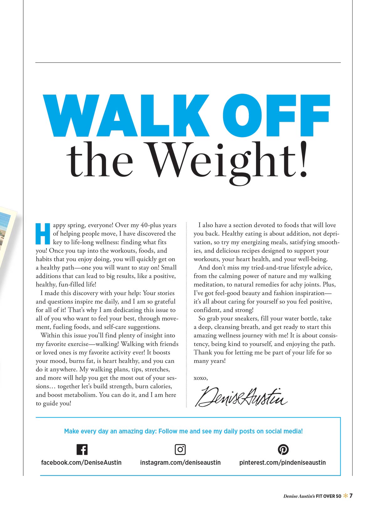 Denise Austin's Fit Over 50 - Spring 2026: Walk Off The Weight, Gear Up & Go, Step Into Shape, Small, Habits Lead To Big Results, Fuel Your Stride, Your Guide To A Restorative Meditation Walk & More!