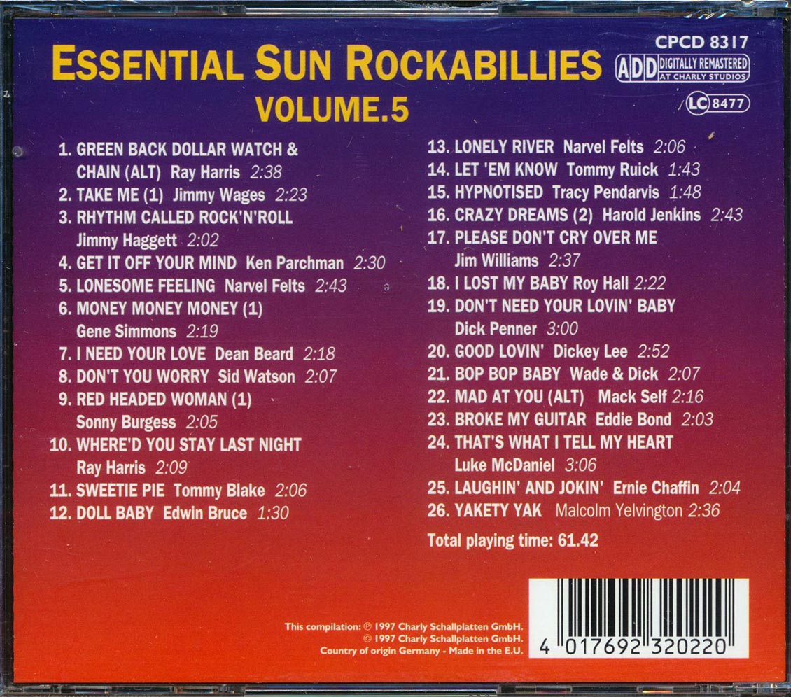 Ray Harris, Narvel Felts, Gene Simmons, Etc. - Essential Sun Rockabillies Volume 5 (26 tracks) Music CD