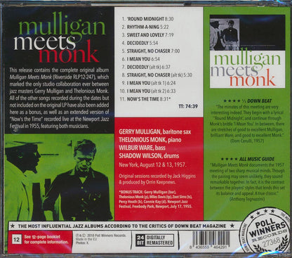 Gerry Mulligan Thelonious Monk Mulligan Meets Monk +bonus track incl 12 page booklet remastered 24 bit mastering Music CD