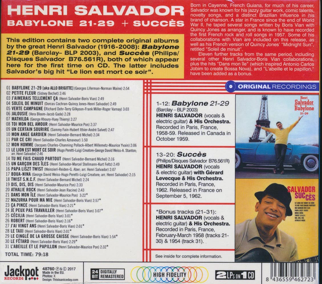 Henri Salvador - Babylone 21-29 + Succus (2 albums on 1 CD) (31 tracks) (+11 bonus tracks) (ltd. ed.) (deluxe 3-fold digipak) (24-bit masteri Music CD