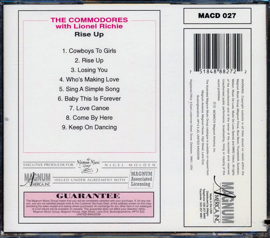 The Commodores With Lionel Richie - Rise Up Music CD