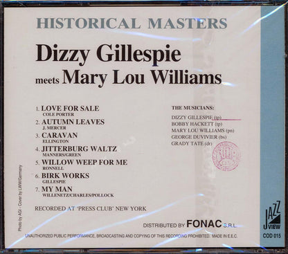 Dizzy Gillespie, Mary Lou Williams - Dizzy Gillespie Meets Mary Lou Williams: Historical Masters Music CD