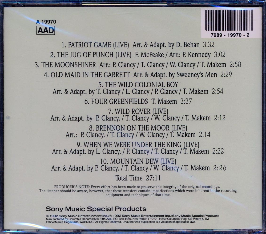 The Clancy Brothers & Tommy Makem - Greatest Irish Hits Music CD
