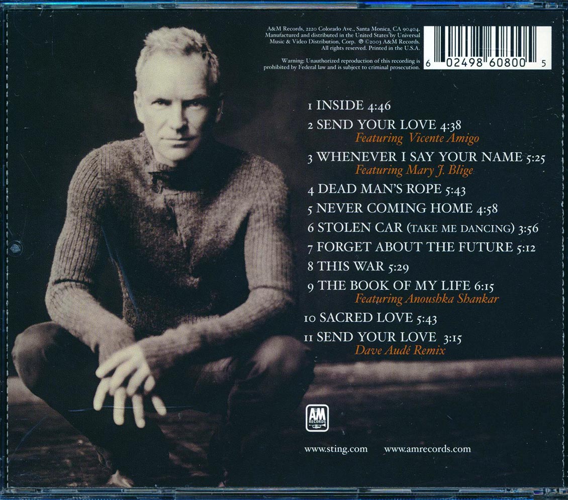 Sting - Sacred Love (promo) Music CD