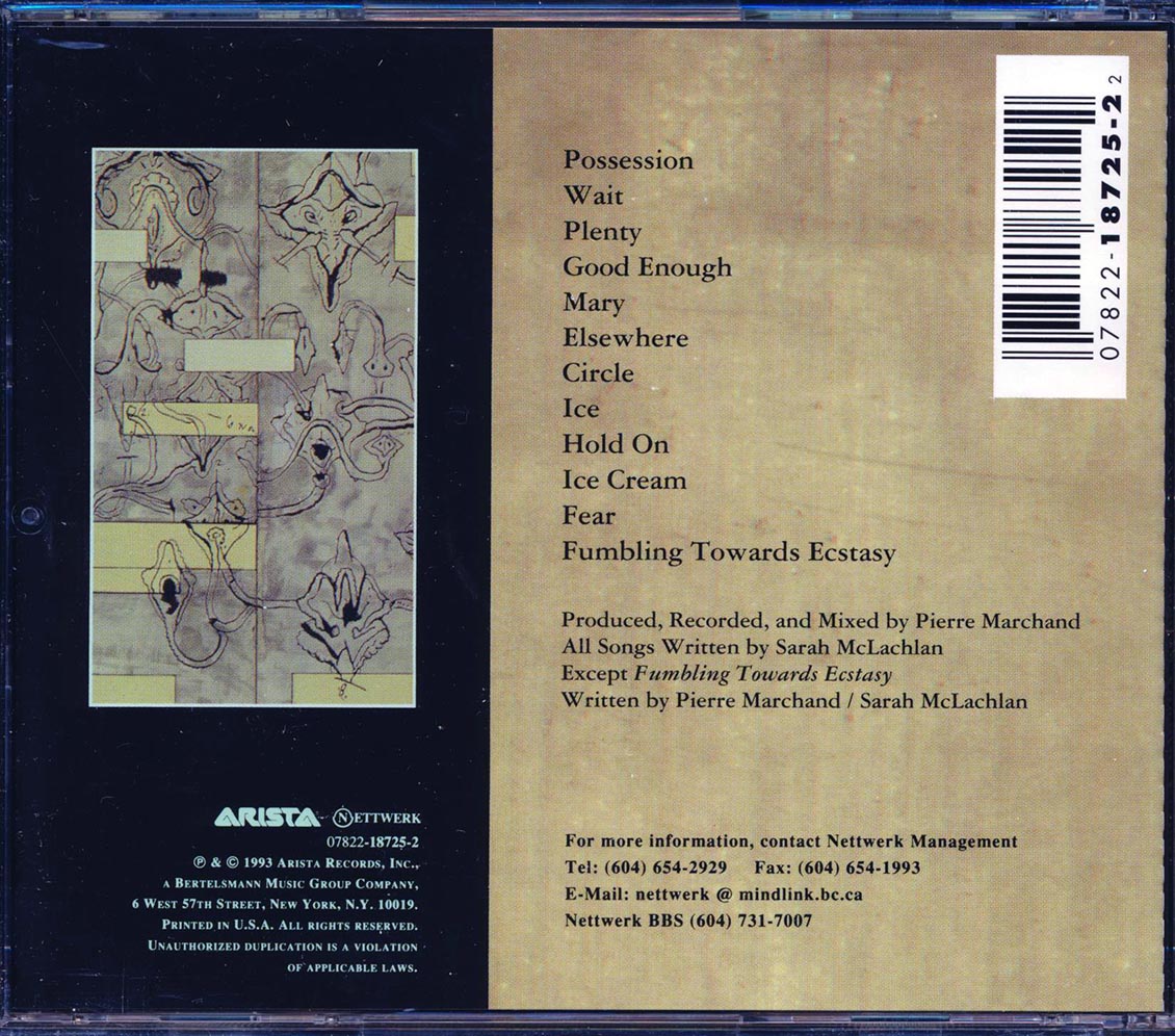 Sarah McLachlan - Fumbling Torwards Ecstasy Music CD
