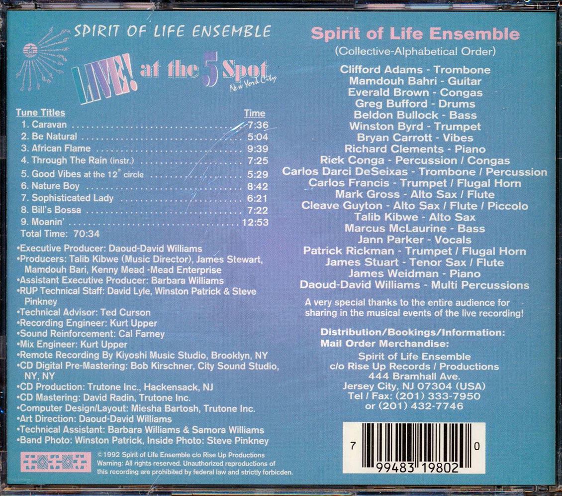 Spirit Of Life Ensemble - Live At The 5 Spot Music CD