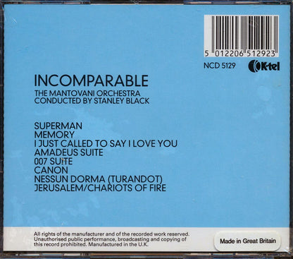 The Mantovani Orchestra - Incomparable (James Bond, Canon, Etc.) Music CD
