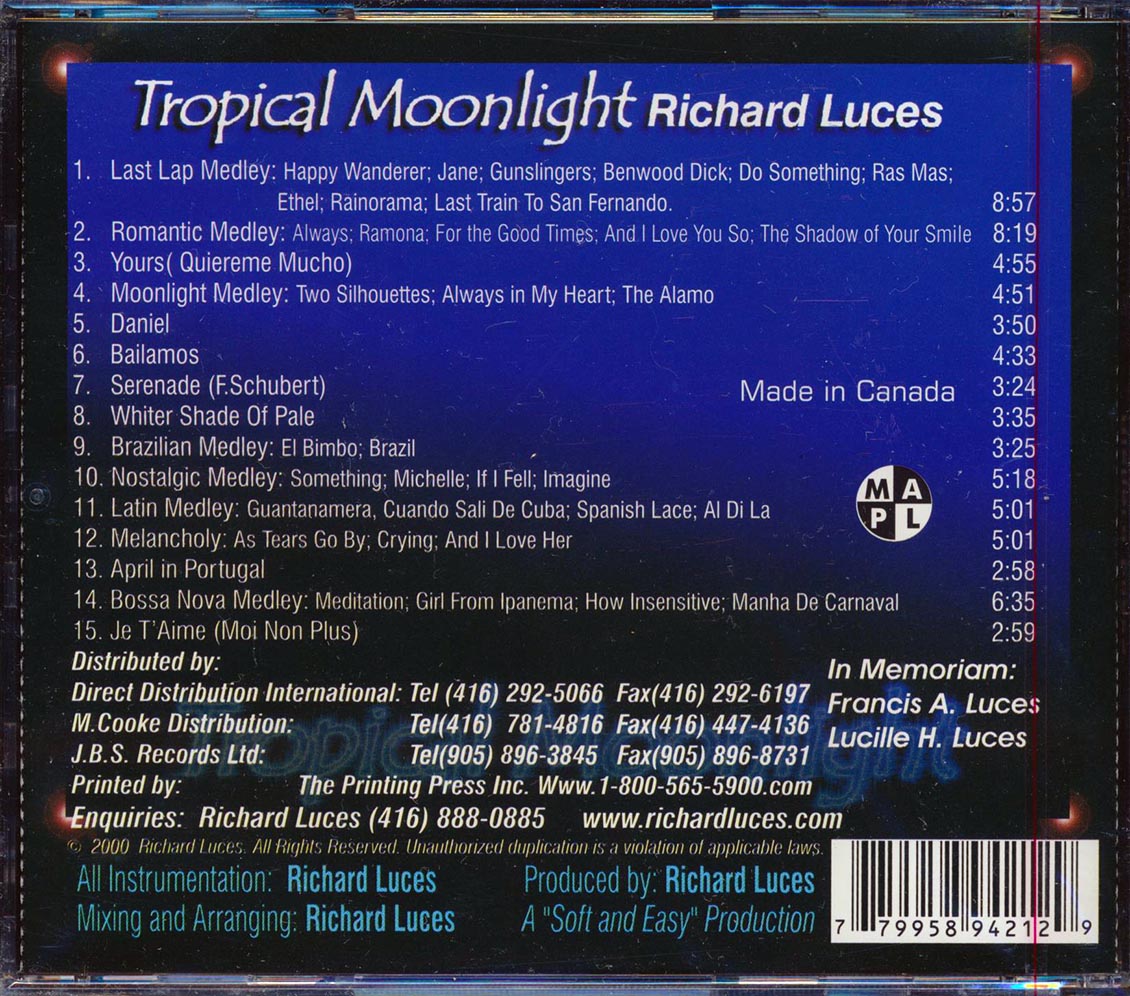 Richard Lucas Tropical Moonlight Music CD