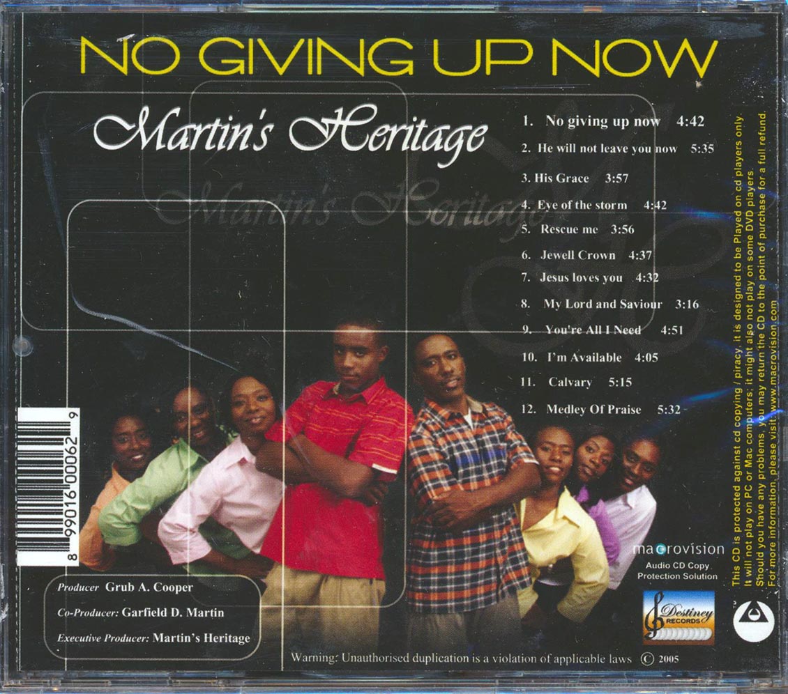 Martin's Heritage - No Giving Up Now Music CD