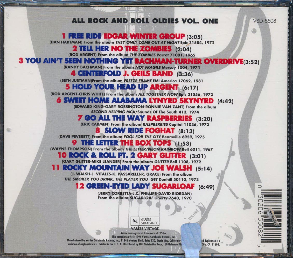 Lynyrd Skynyrd, Bachman Turner Overdrive, Joe Walsh, Foghat, Etc. - Arrow 102.1 FM All Rock And Roll Oldies Volume 1 (marked/ltd stock) Music CD