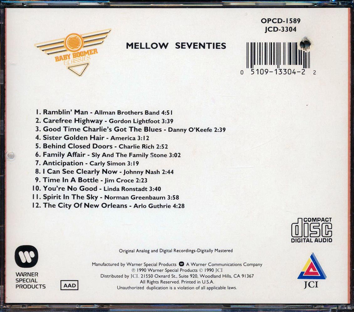 The Allman Brothers Band, Gordon Lightfoot, America, Carly Simon, Etc. - Mellow Seventies (marked/ltd stock) Music CD