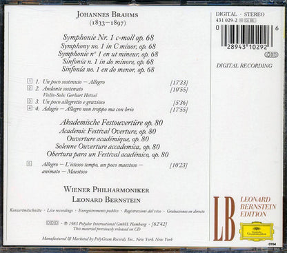 Johannes Brahms, Vienna Philharmonic Orchestra - Symphony No. 1, Acedemic Festival Overture Music CD