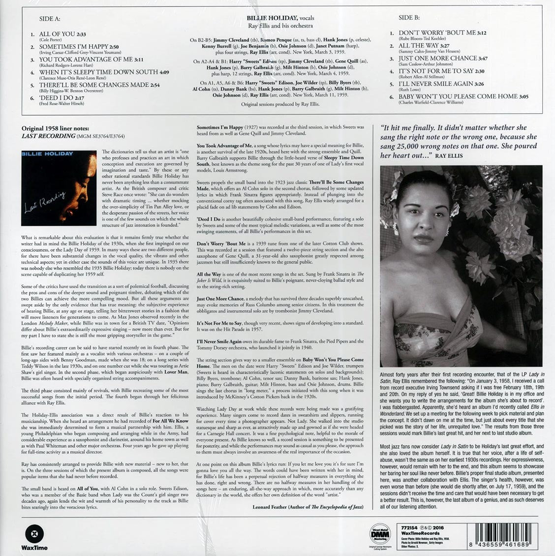 Billie Holiday, Ray Ellis & His Orchestra - Last Recording (ltd. ed.) (180g) (remastered) Vinyl Record