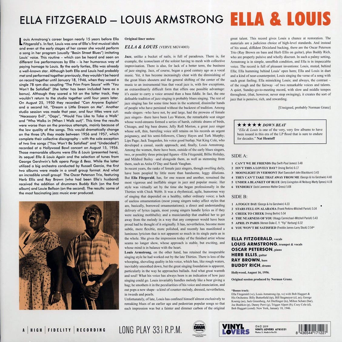 Ella Fitzgerald, Louis Armstrong - Ella & Louis (+bonus track) (ltd. ed.) (180g) Vinyl Record