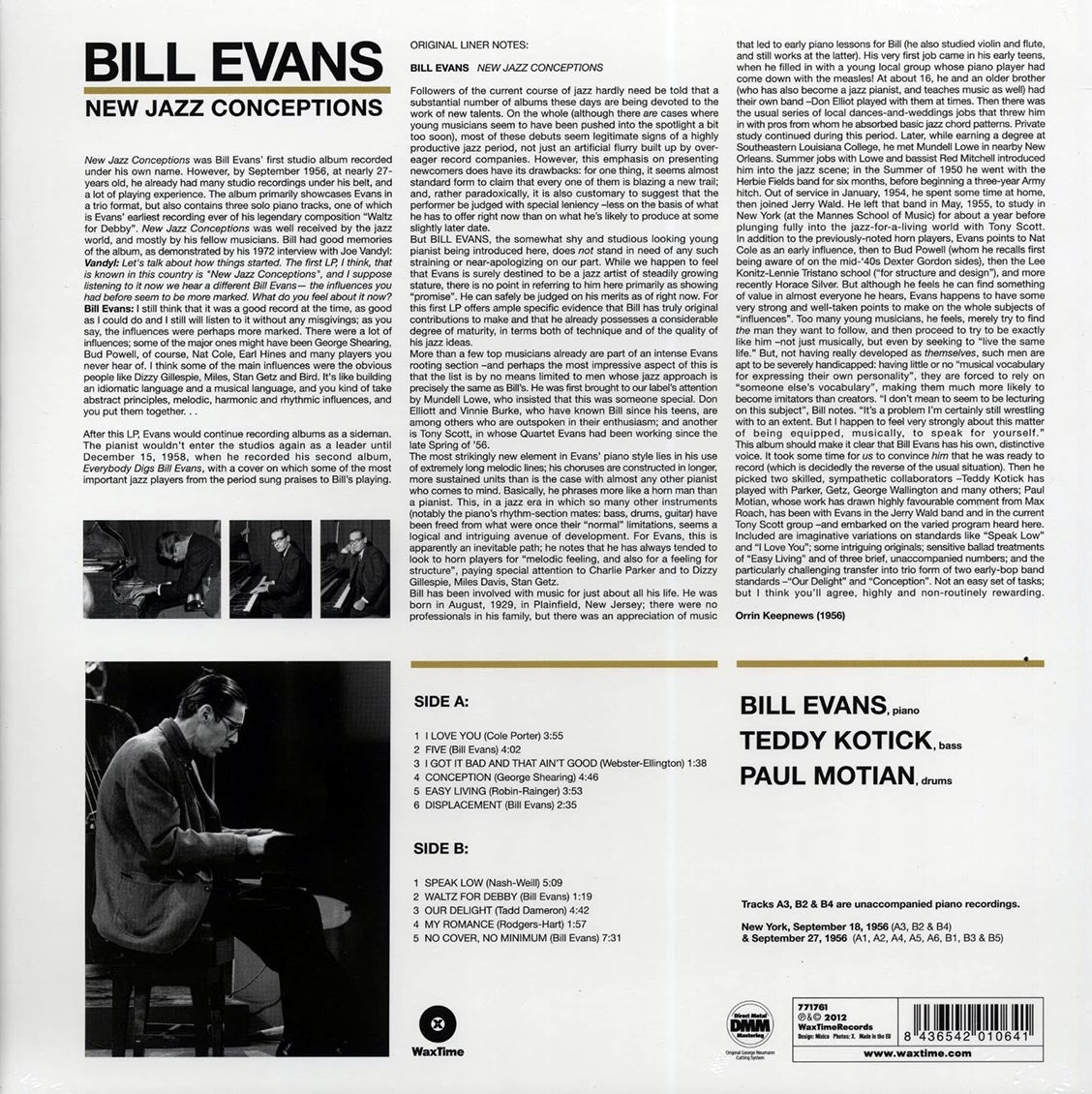 Bill Evans - New Jazz Conceptions (ltd. ed.) (180g) (remastered) Vinyl Record