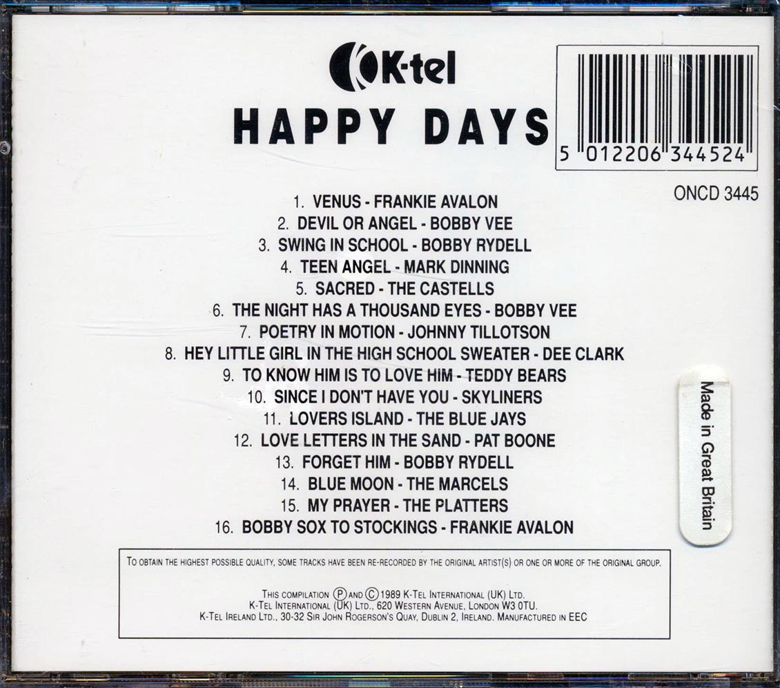 Frankie Avalon, Pat Boone, The Platters, Etc. - Happy Days Music CD