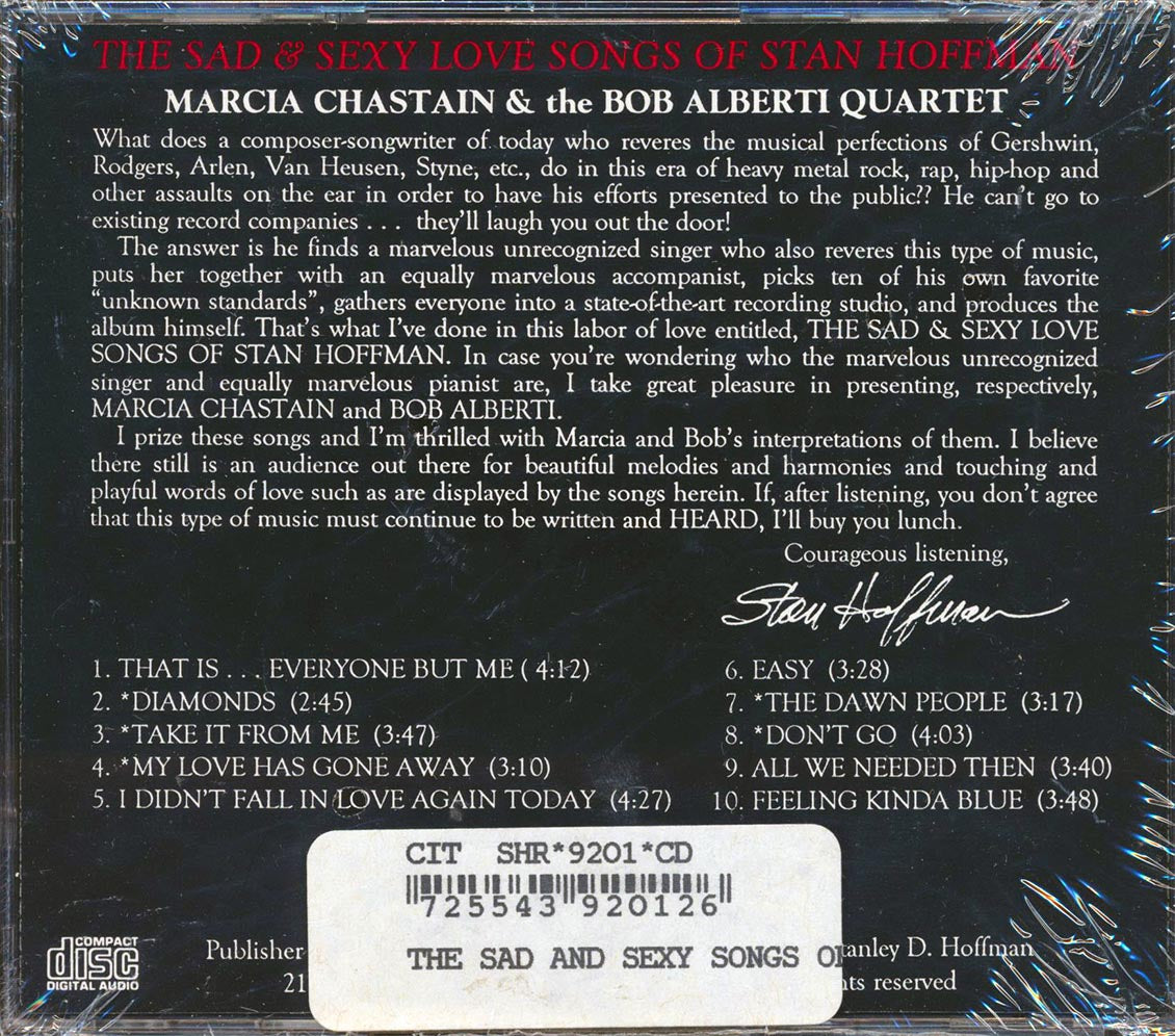 Marcia Chastain & Bob Alberti Quartet - The Sad & Sexy Love Songs Of Stan Hoffman Music CD