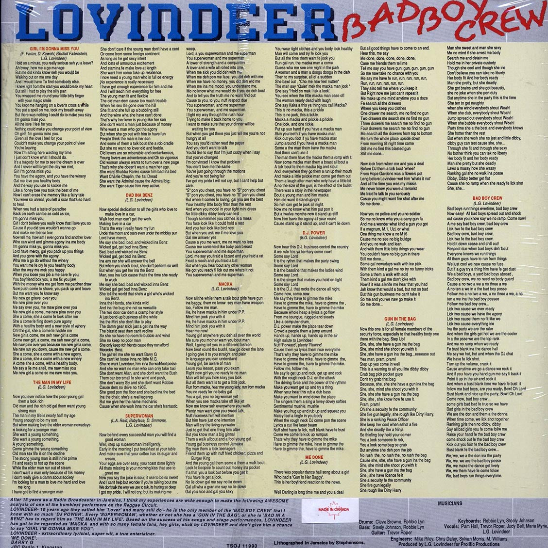 Lovindeer - Bad Boy Crew (Jamaica press) (orig. press) Vinyl Record