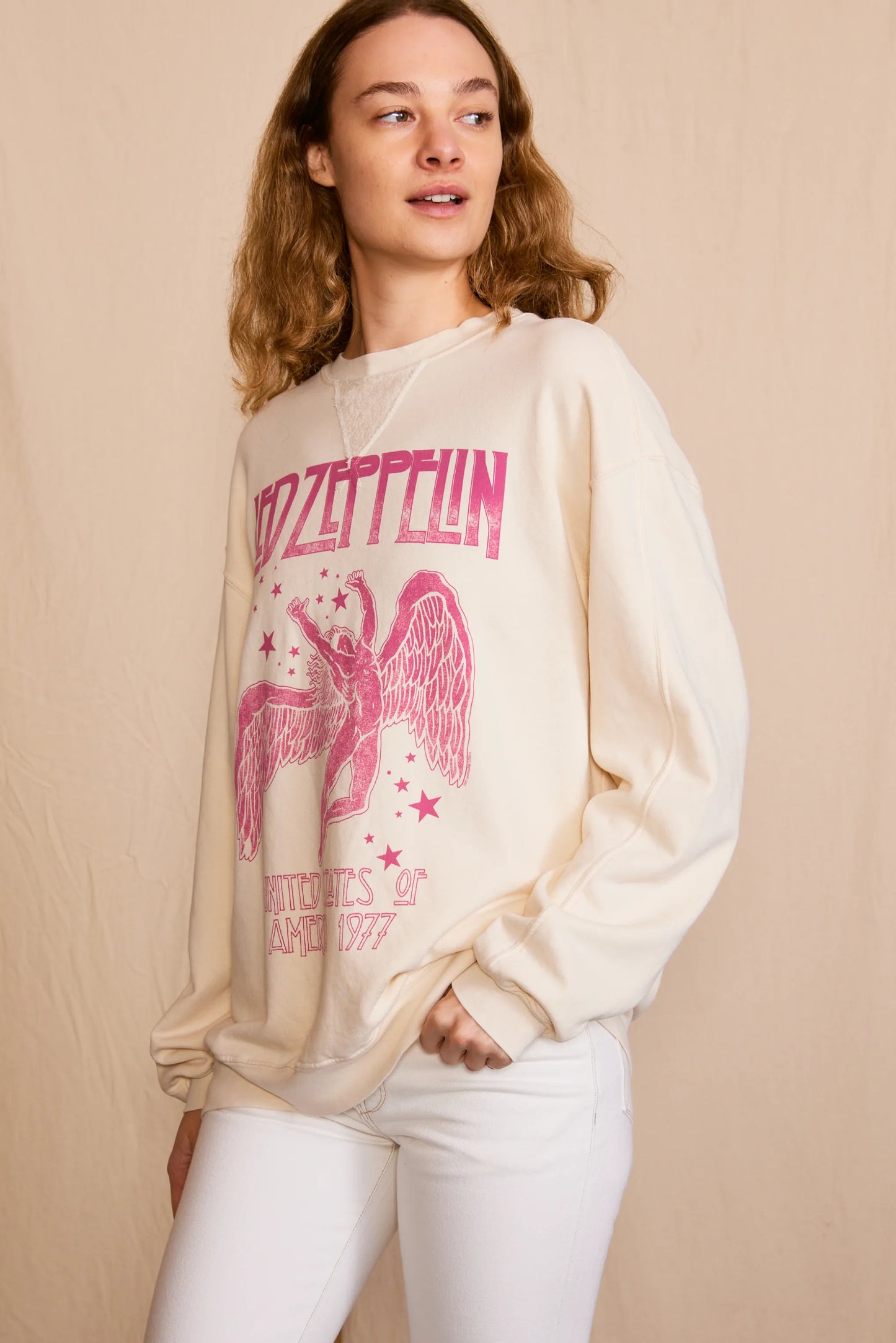 Led Zeppelin 1977 Star Struck Womens Sweatshirt Cream