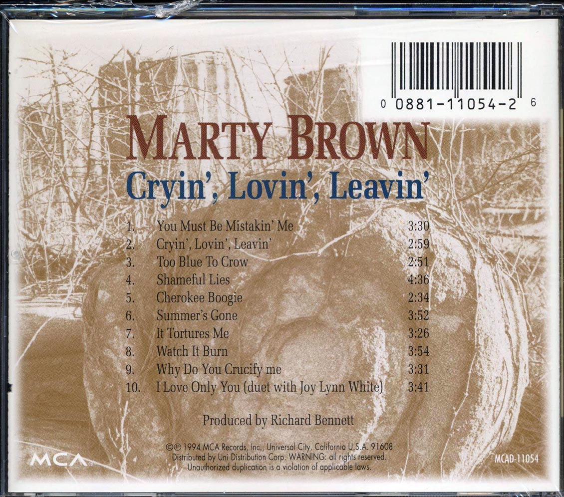 Marty Brown - Cryin' Lovin' Leavin' Music CD